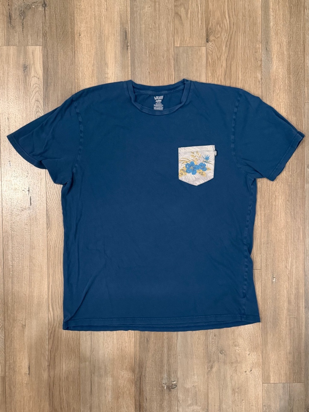 Vans Boys Navy Blue Short Sleeve Tee with Floral Pocket